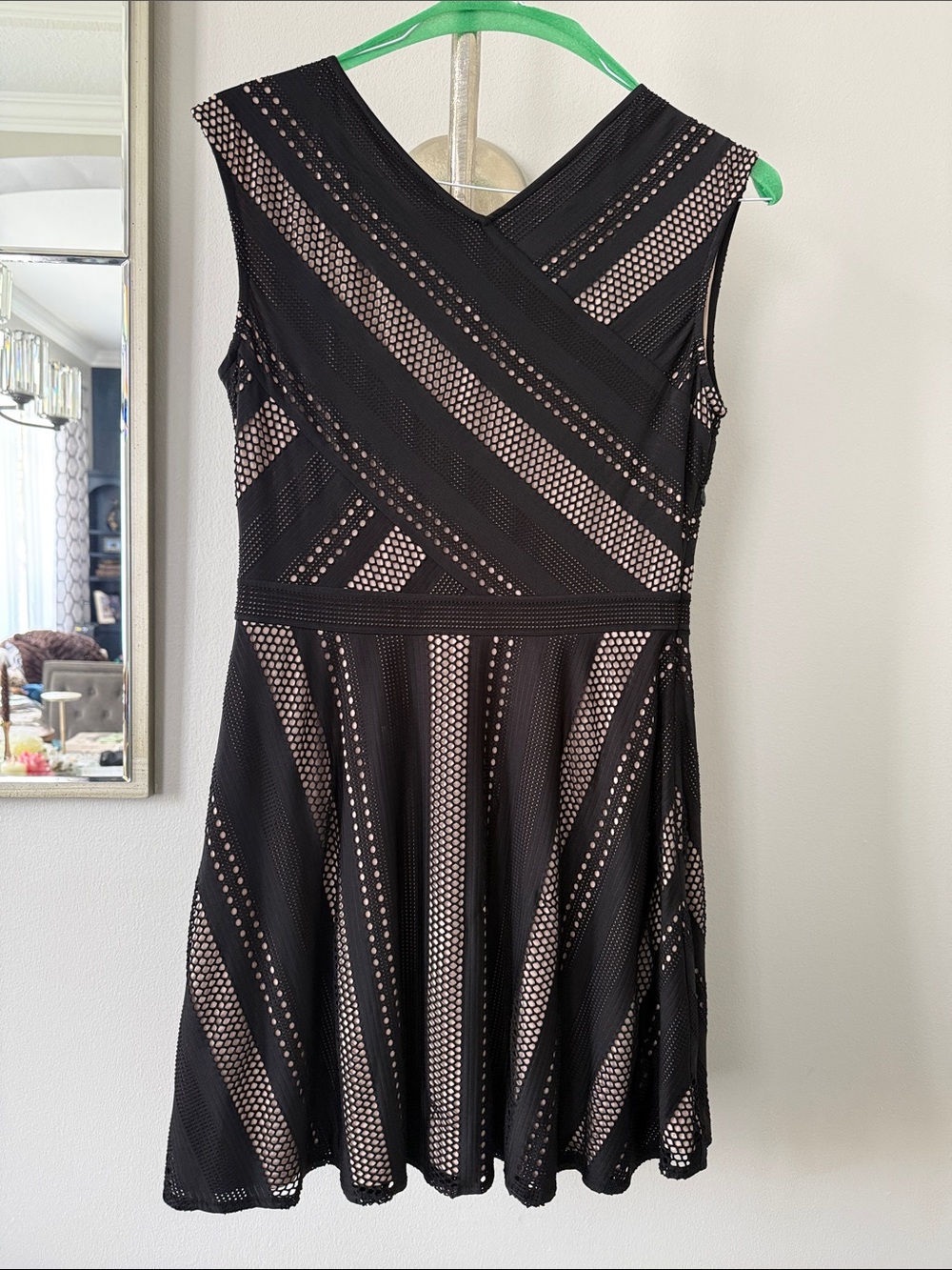 BCBGMaxAzria Black Mesh Fit-and-Flare Mini Dress